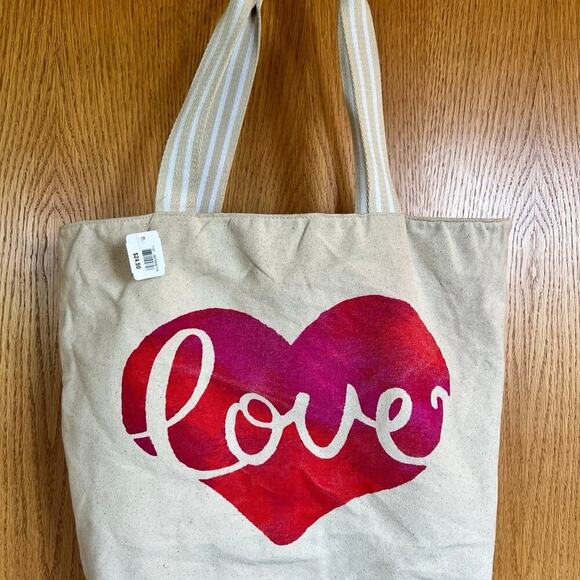 Tote Bag LOVE with red heart, 17" x 13", NWT - Picture 2 of 12